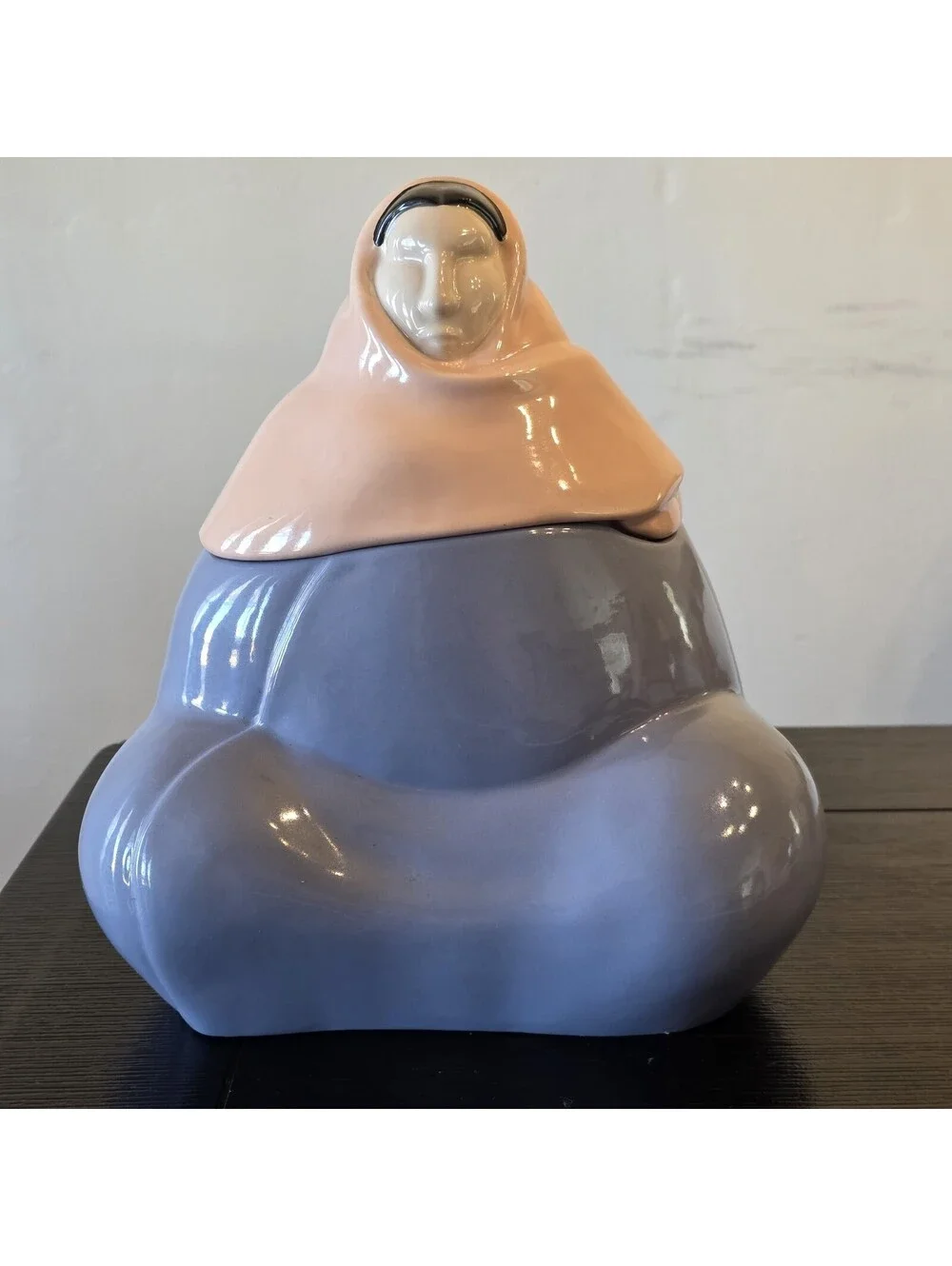 Vintage Southwestern Pueblo Woman Ceramic Cookie Jar With Lid Lavender Pink EUC